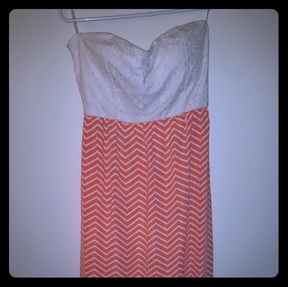 White Peach Lace Chiffon Open Back Dress